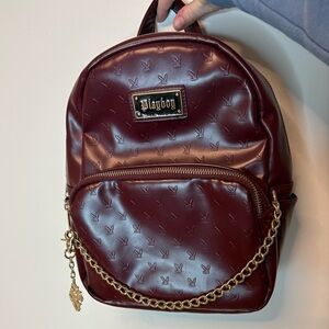 PLAYBOY Maroon Backpack with Gold Chain